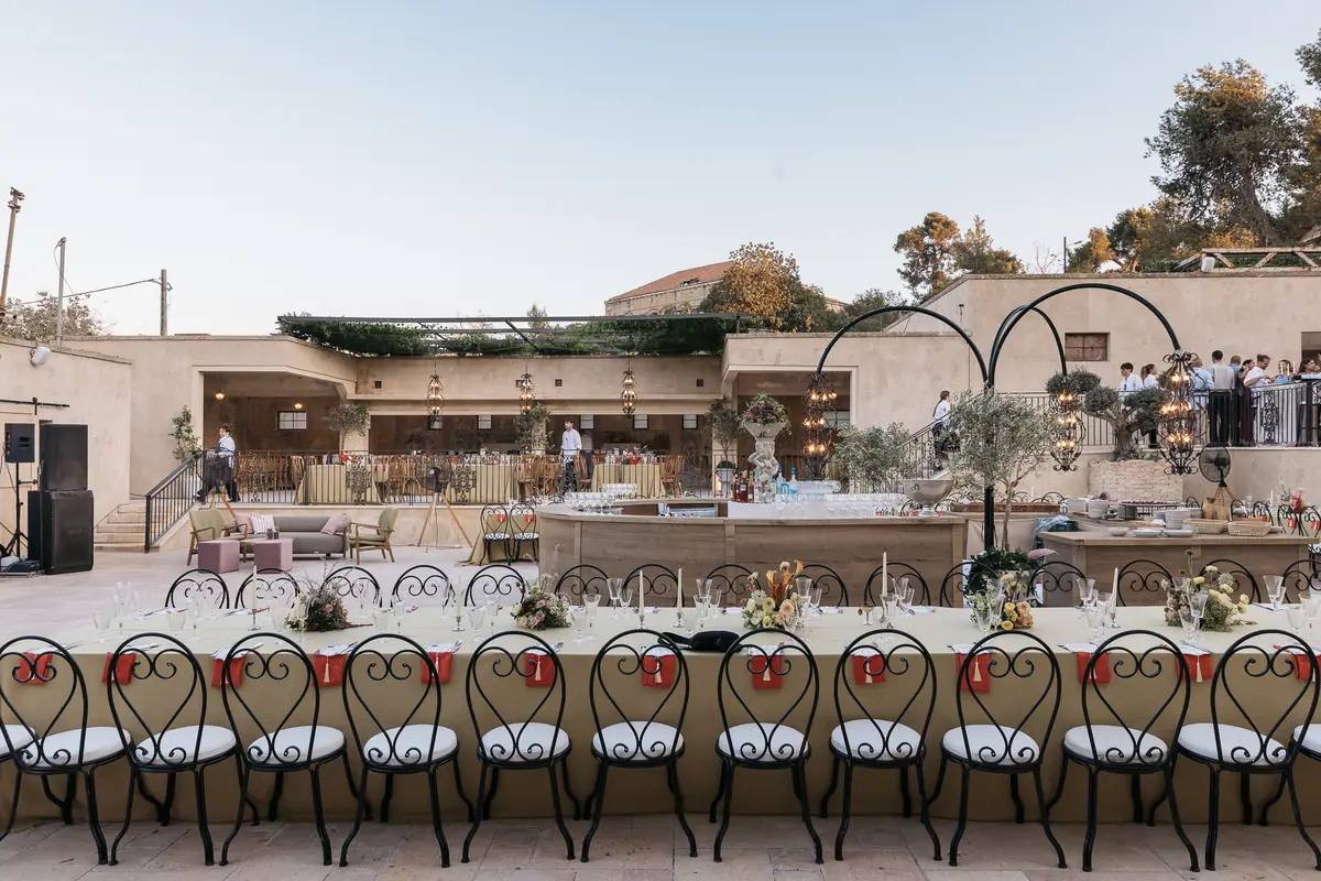 A long table in the courtyard